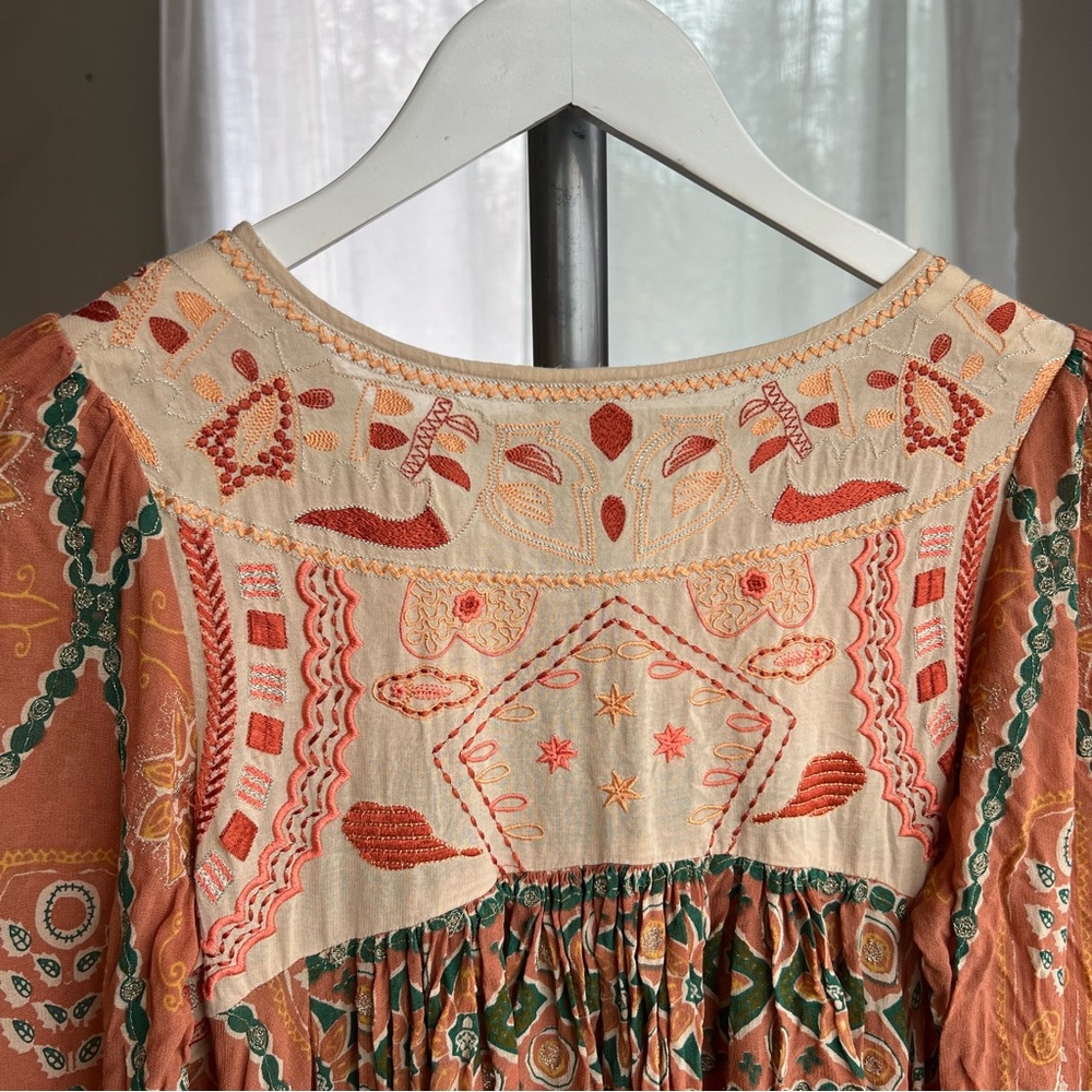 Free People Pink City Long Sleeve Floral Dress in Orange and Green - Picture 12 of 15